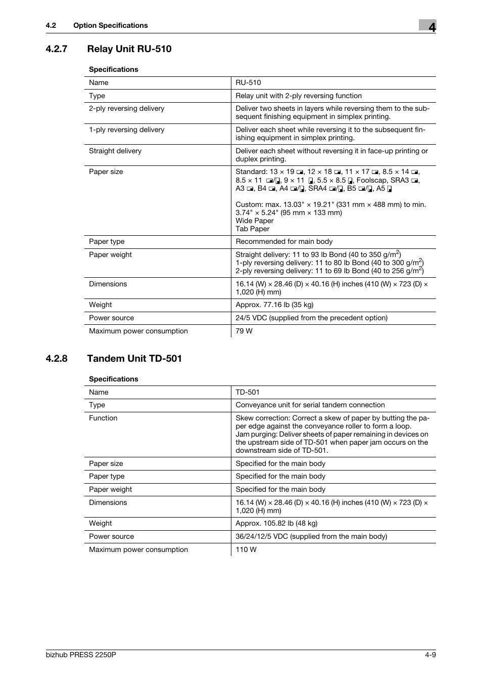 7 relay unit ru-510, 8 tandem unit td-501, Relay unit ru-510 -9 | Tandem unit td-501 -9 | Konica Minolta bizhub PRESS 2250P User Manual | Page 63 / 76