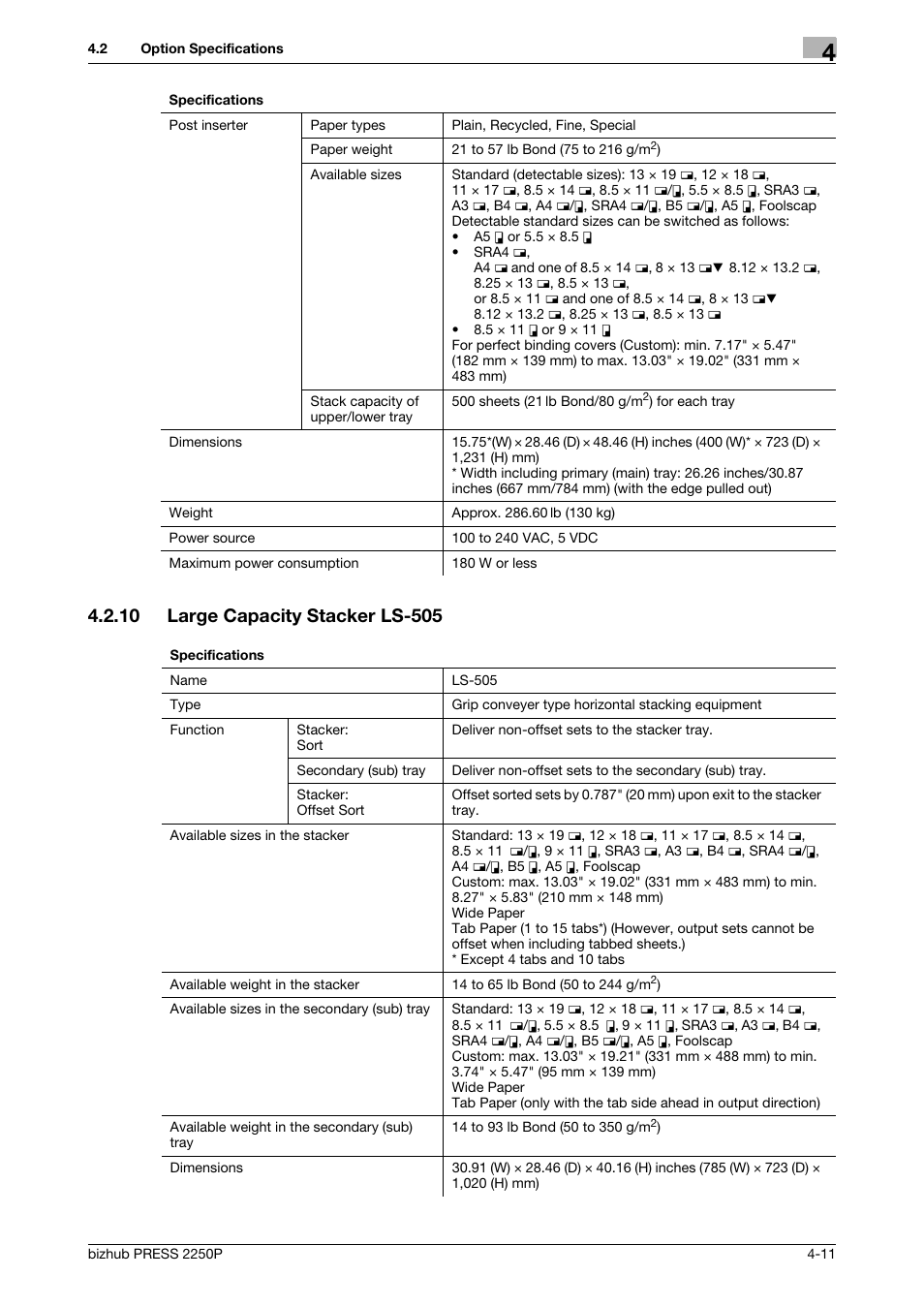 10 large capacity stacker ls-505, Large capacity stacker ls-505 -11 | Konica Minolta bizhub PRESS 2250P User Manual | Page 65 / 76