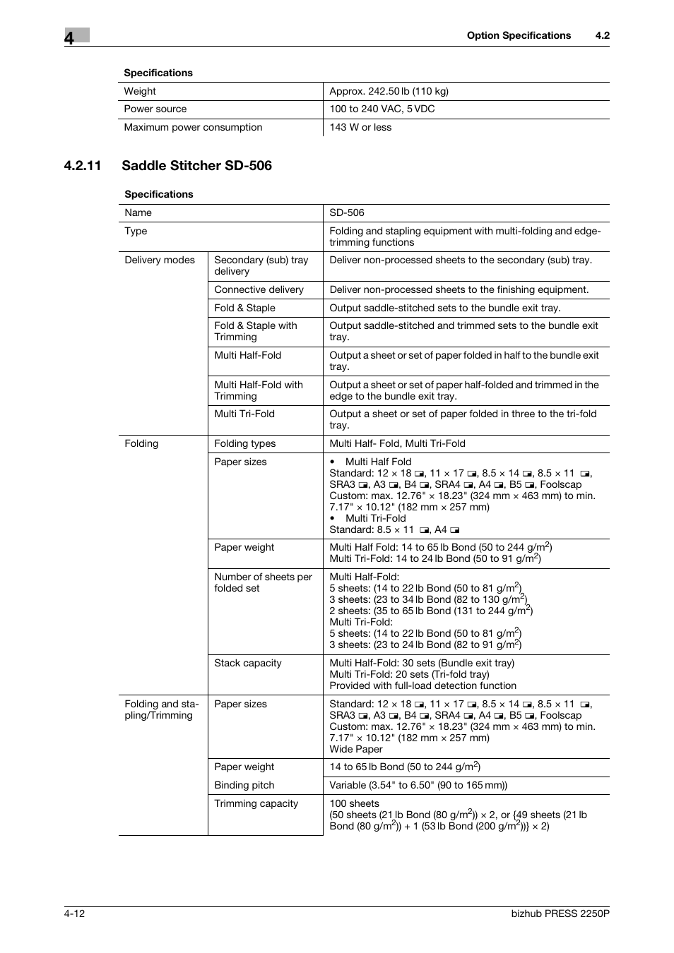 11 saddle stitcher sd-506, Saddle stitcher sd-506 -12 | Konica Minolta bizhub PRESS 2250P User Manual | Page 66 / 76