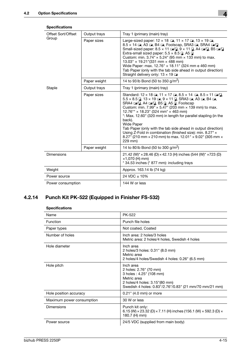 14 punch kit pk-522 (equipped in finisher fs-532), Punch kit pk-522 (equipped in finisher fs-532) -15 | Konica Minolta bizhub PRESS 2250P User Manual | Page 69 / 76