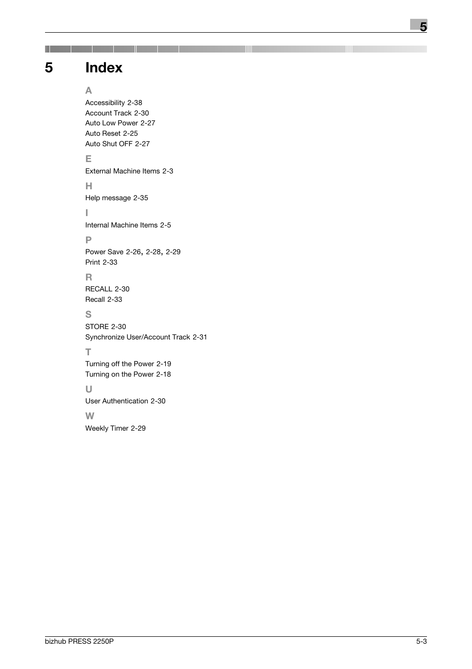 5 index, Index, 5index | Konica Minolta bizhub PRESS 2250P User Manual | Page 75 / 76