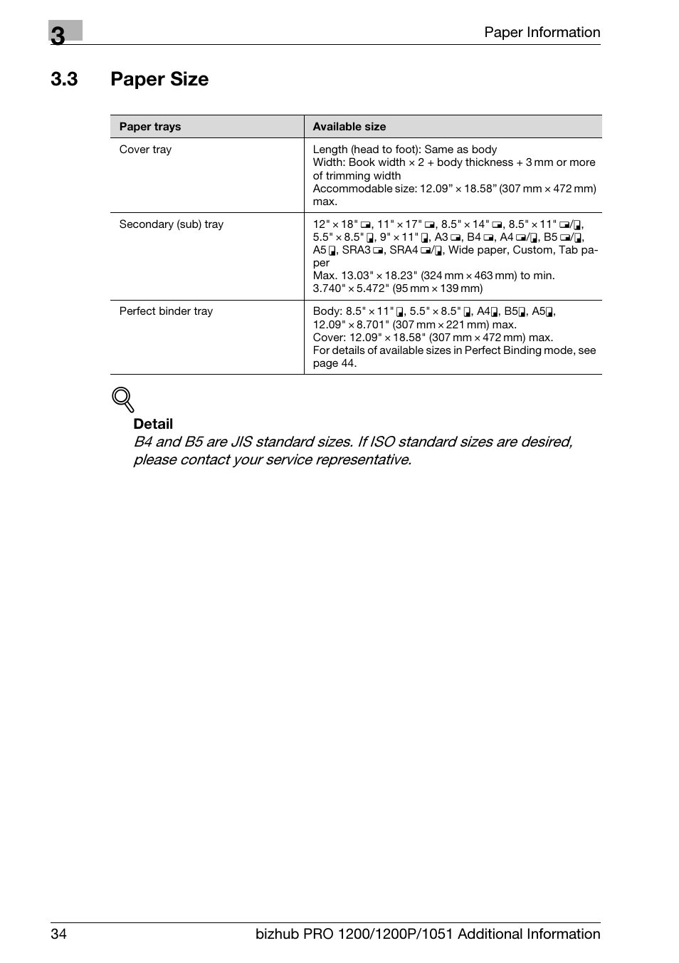 3 paper size, Paper size | Konica Minolta bizhub PRO 1200 User Manual | Page 38 / 80