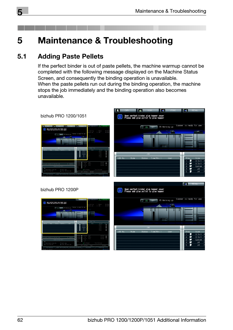 5 maintenance & troubleshooting, 1 adding paste pellets, Maintenance & troubleshooting | Adding paste pellets, 5maintenance & troubleshooting | Konica Minolta bizhub PRO 1200 User Manual | Page 66 / 80