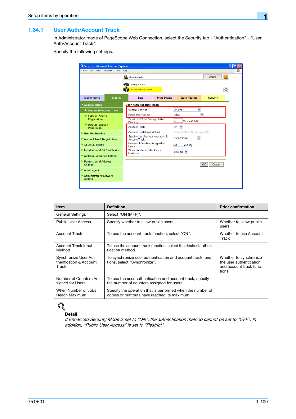 1 user auth/account track, User auth/account track -100, User auth/account track | Konica Minolta bizhub 601 User Manual | Page 113 / 233