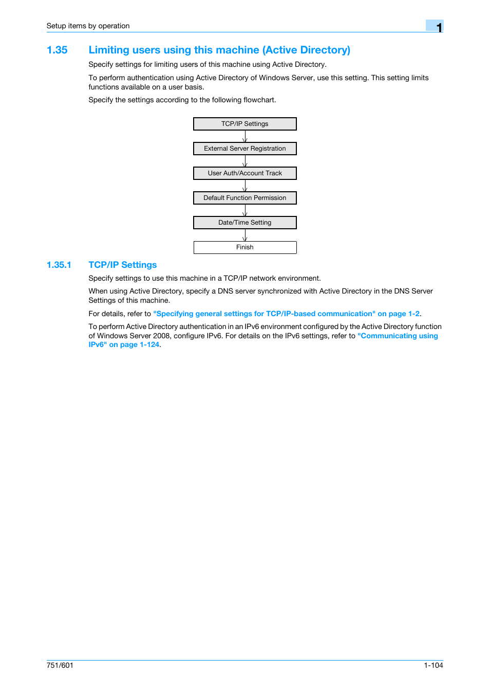 1 tcp/ip settings, Tcp/ip settings -104 | Konica Minolta bizhub 601 User Manual | Page 117 / 233