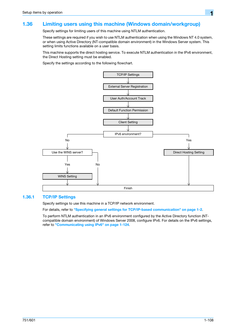 1 tcp/ip settings, Tcp/ip settings -108 | Konica Minolta bizhub 601 User Manual | Page 121 / 233