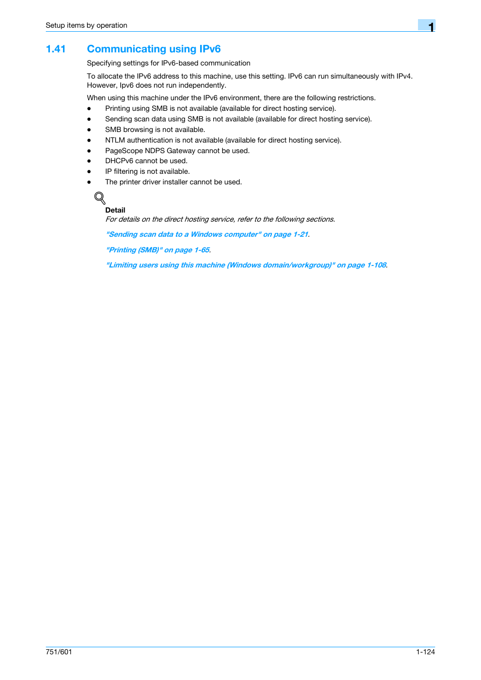 41 communicating using ipv6, Communicating using ipv6 -124, Refer to | Communicating using | Konica Minolta bizhub 601 User Manual | Page 137 / 233