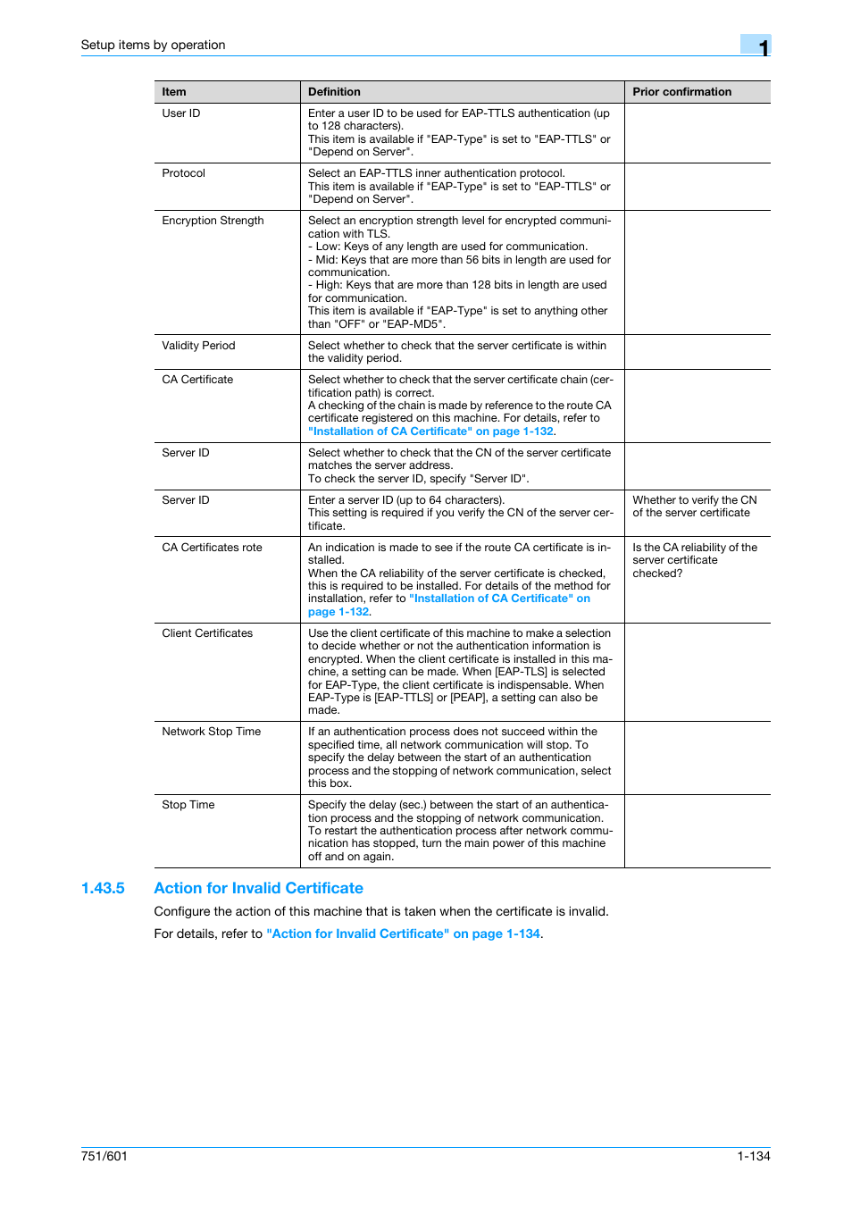 5 action for invalid certificate, Action for invalid certificate -134, Action for invalid certificate | Konica Minolta bizhub 601 User Manual | Page 147 / 233