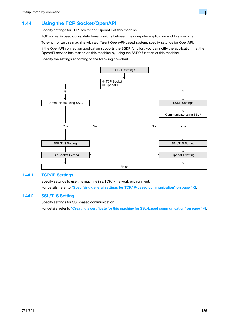 44 using the tcp socket/openapi, 1 tcp/ip settings, 2 ssl/tls setting | Using the tcp socket/openapi -136, Tcp/ip settings -136, Ssl/tls setting -136 | Konica Minolta bizhub 601 User Manual | Page 149 / 233