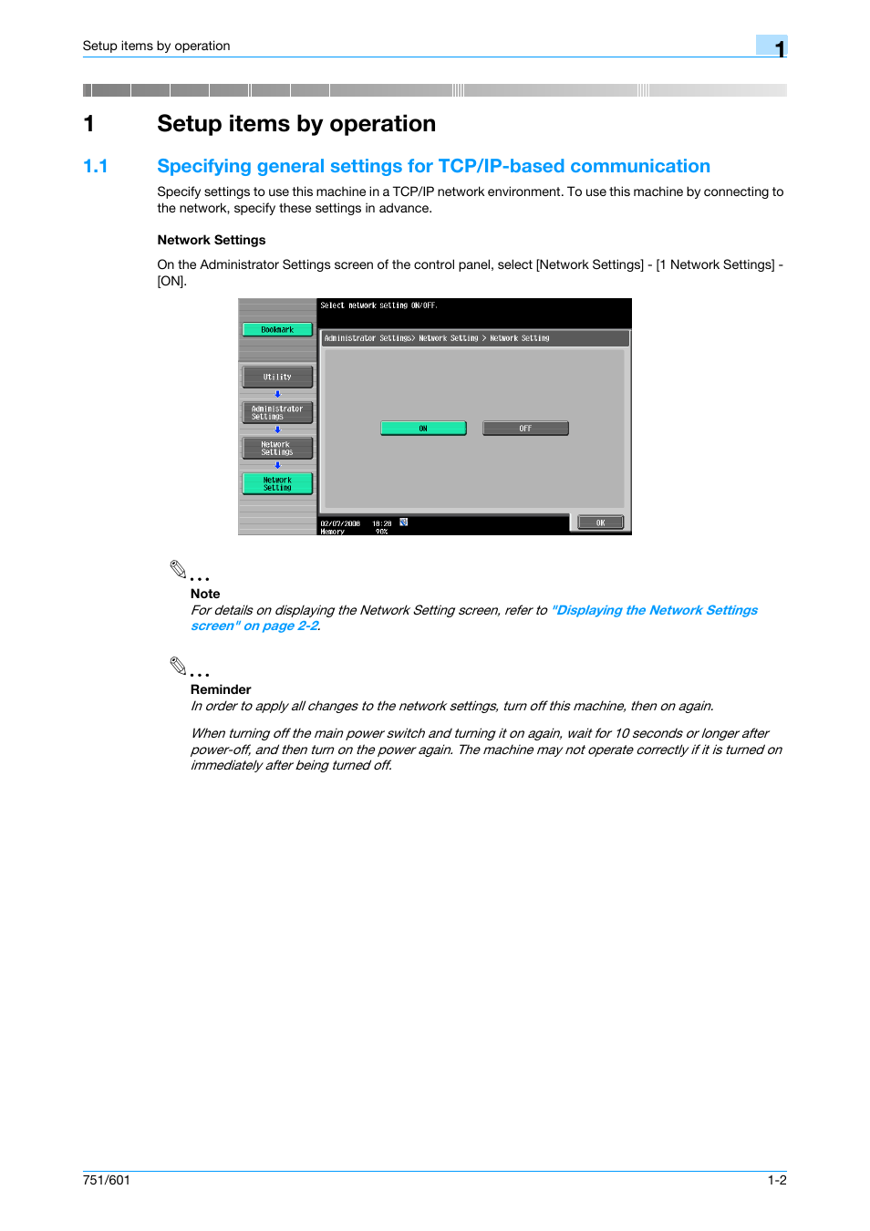 1 setup items by operation, Network settings, Setup items by operation | Chapter 1 setup items by operation, 1setup items by operation | Konica Minolta bizhub 601 User Manual | Page 15 / 233