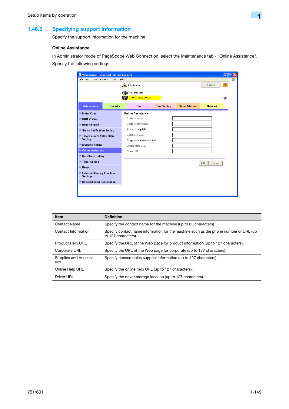 5 specifying support information, Online assistance | Konica Minolta bizhub 601 User Manual | Page 162 / 233