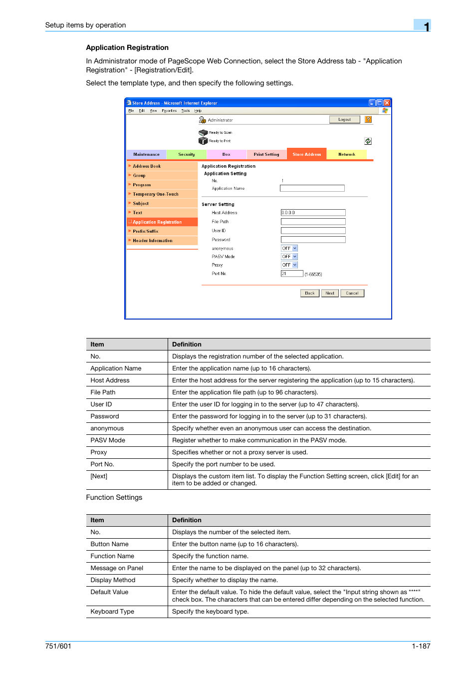 Application registration, Application registration -187 | Konica Minolta bizhub 601 User Manual | Page 200 / 233