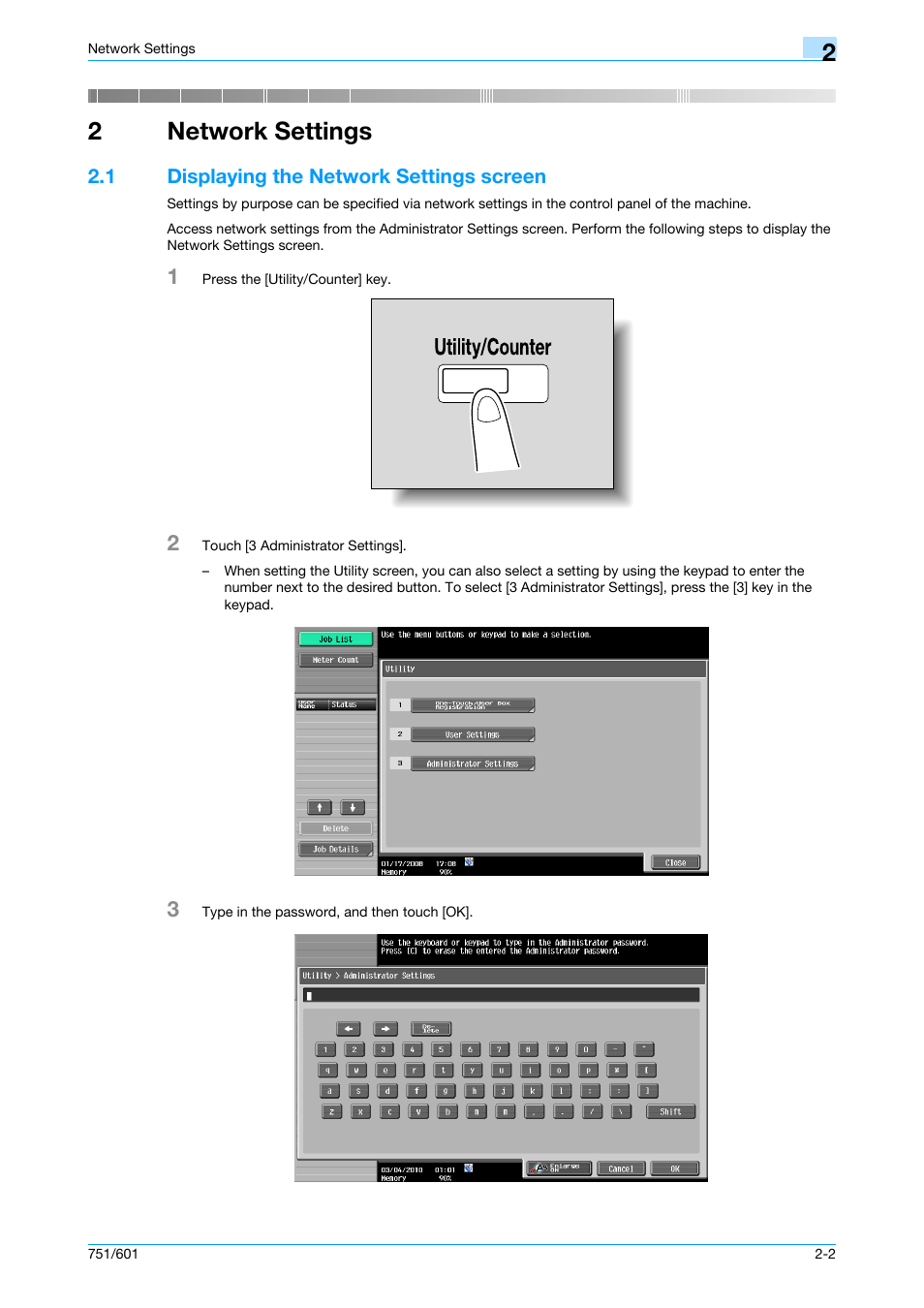 2 network settings, 1 displaying the network settings screen, Network settings | Displaying the network settings screen -2, Refer to, Displaying the network settings, 2network settings | Konica Minolta bizhub 601 User Manual | Page 203 / 233