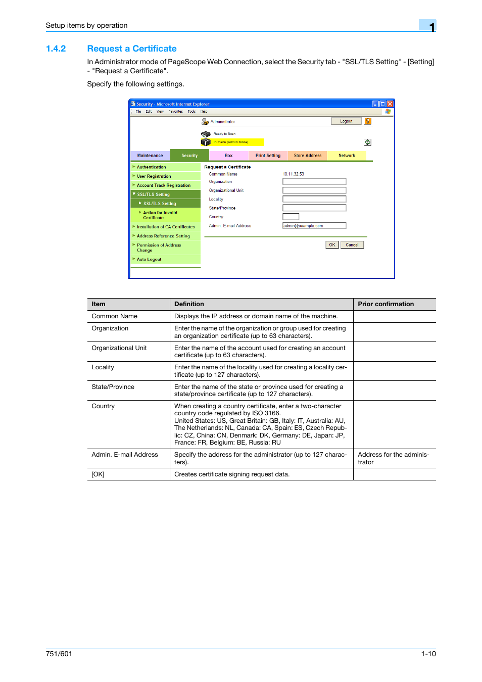 2 request a certificate, Request a certificate -10, Request a certificate | Konica Minolta bizhub 601 User Manual | Page 23 / 233