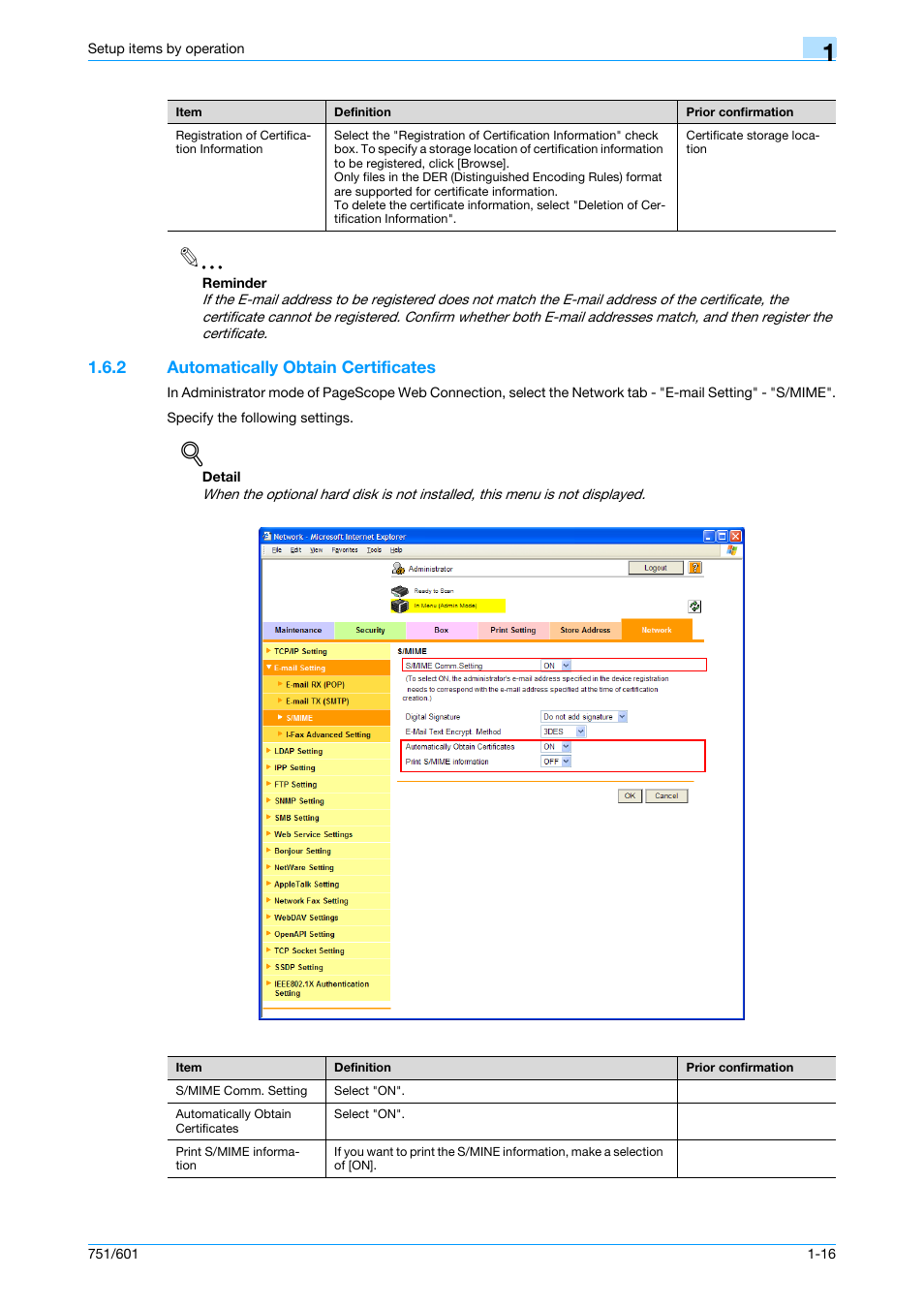 2 automatically obtain certificates, Automatically obtain certificates -16 | Konica Minolta bizhub 601 User Manual | Page 29 / 233