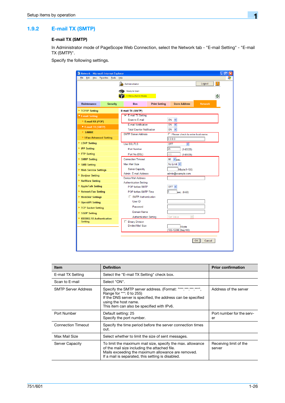 2 e-mail tx (smtp), E-mail tx (smtp), E-mail tx (smtp) -26 e-mail tx (smtp) -26 | Konica Minolta bizhub 601 User Manual | Page 39 / 233