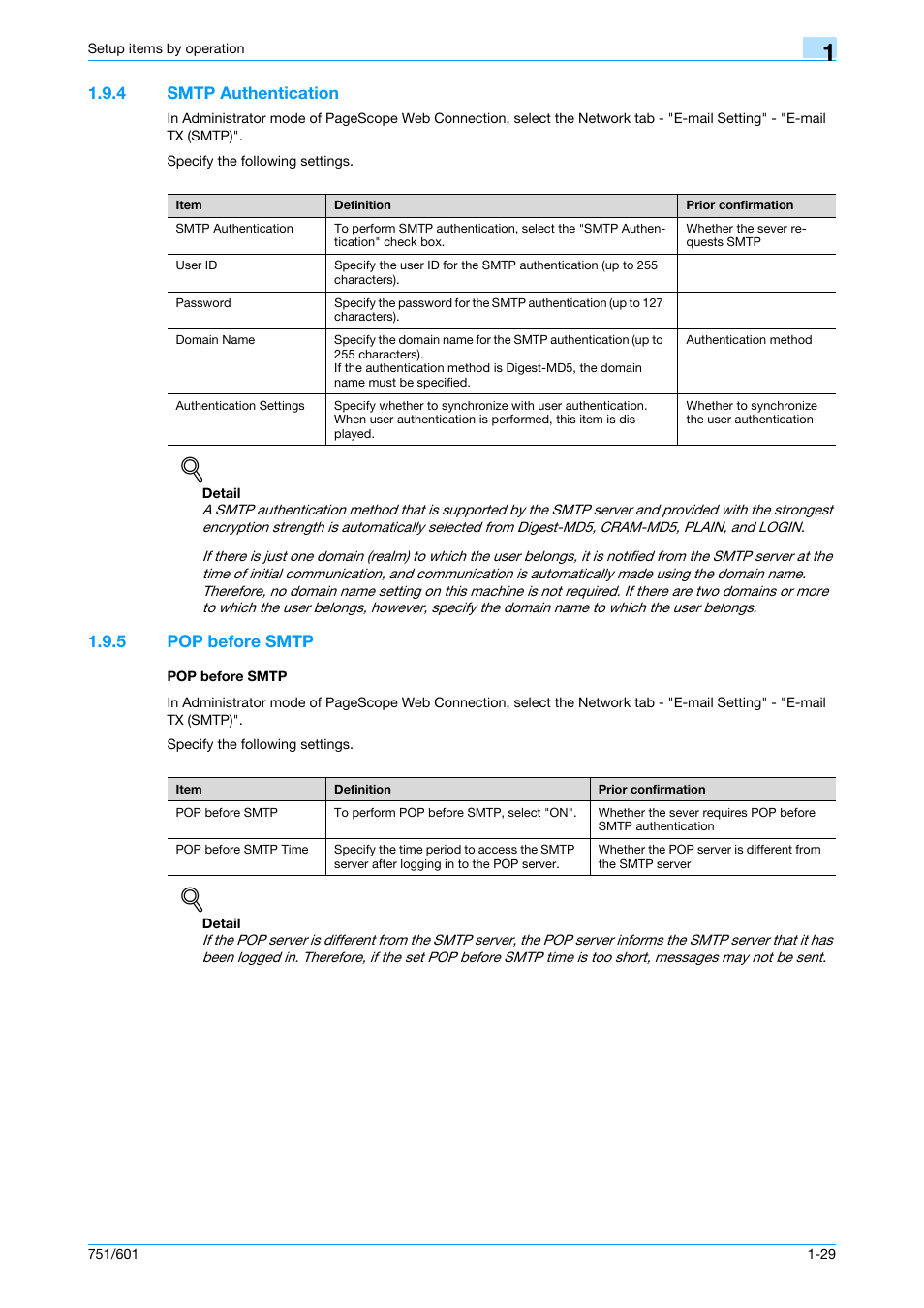 4 smtp authentication, 5 pop before smtp, Pop before smtp | Smtp authentication -29, Pop before smtp -29 pop before smtp -29, Smtp authentication | Konica Minolta bizhub 601 User Manual | Page 42 / 233