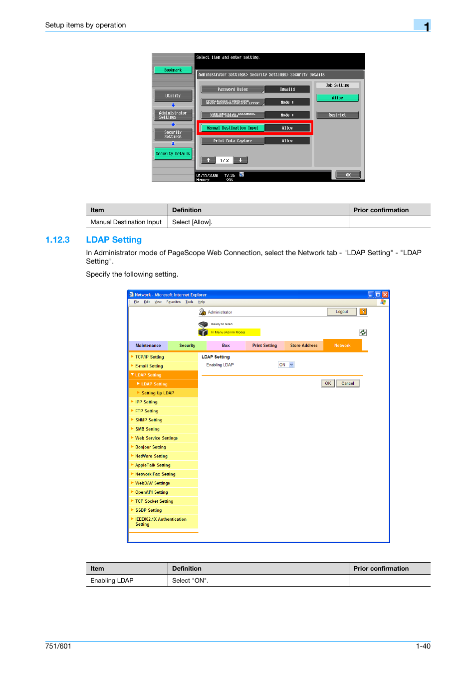 3 ldap setting, Ldap setting -40, Ldap setting | Konica Minolta bizhub 601 User Manual | Page 53 / 233