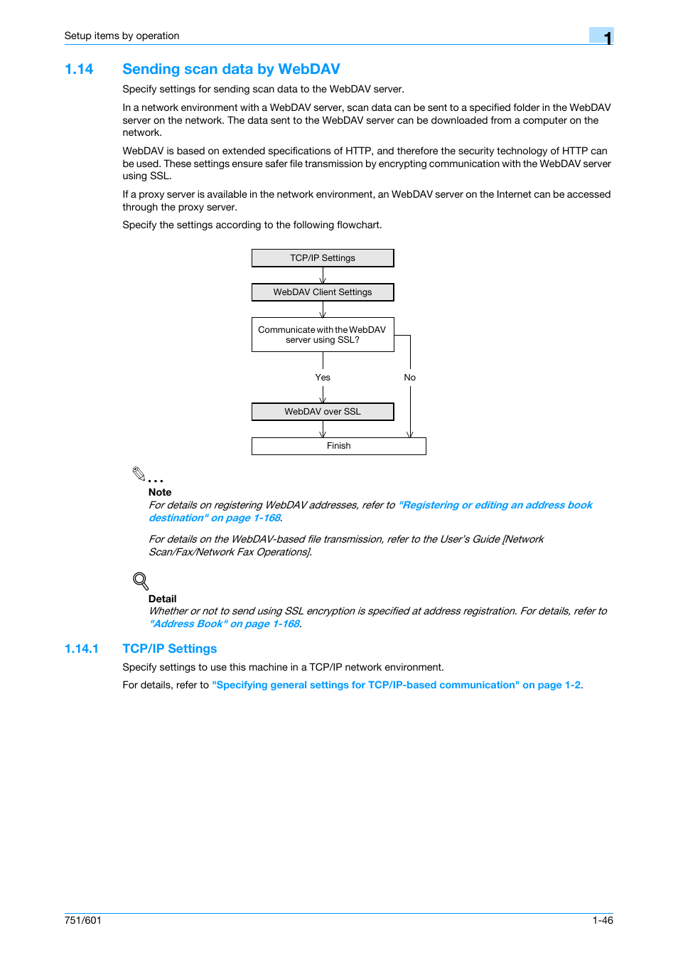 14 sending scan data by webdav, 1 tcp/ip settings, Sending scan data by webdav -46 | Tcp/ip settings -46 | Konica Minolta bizhub 601 User Manual | Page 59 / 233