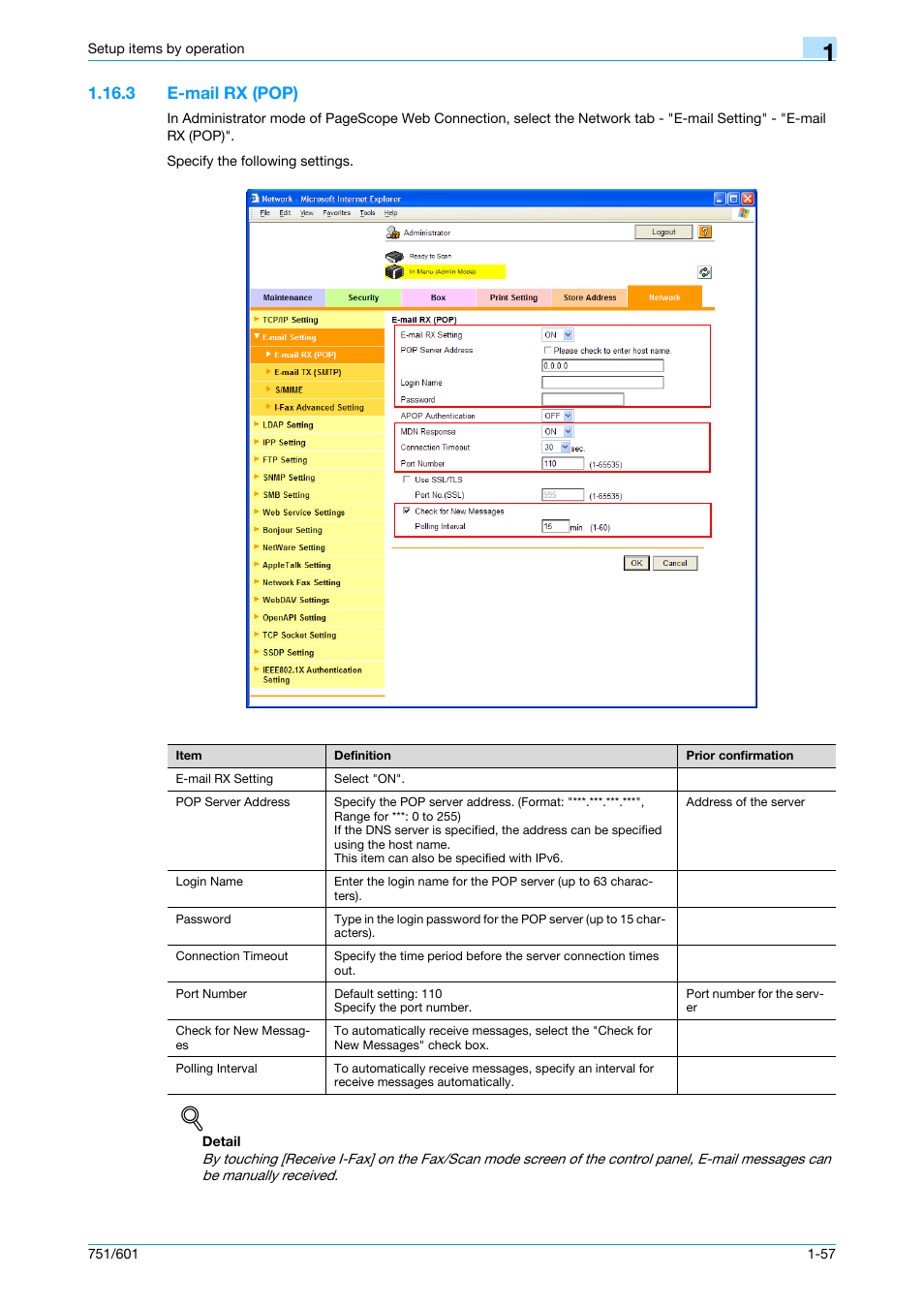 3 e-mail rx (pop), E-mail rx (pop) -57, E-mail rx (pop) | Konica Minolta bizhub 601 User Manual | Page 70 / 233