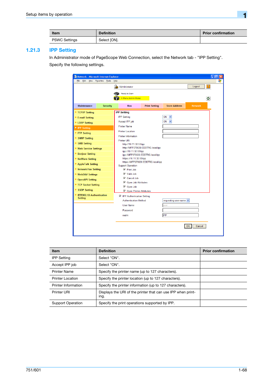 3 ipp setting, Ipp setting -68, Ipp setting | Konica Minolta bizhub 601 User Manual | Page 81 / 233