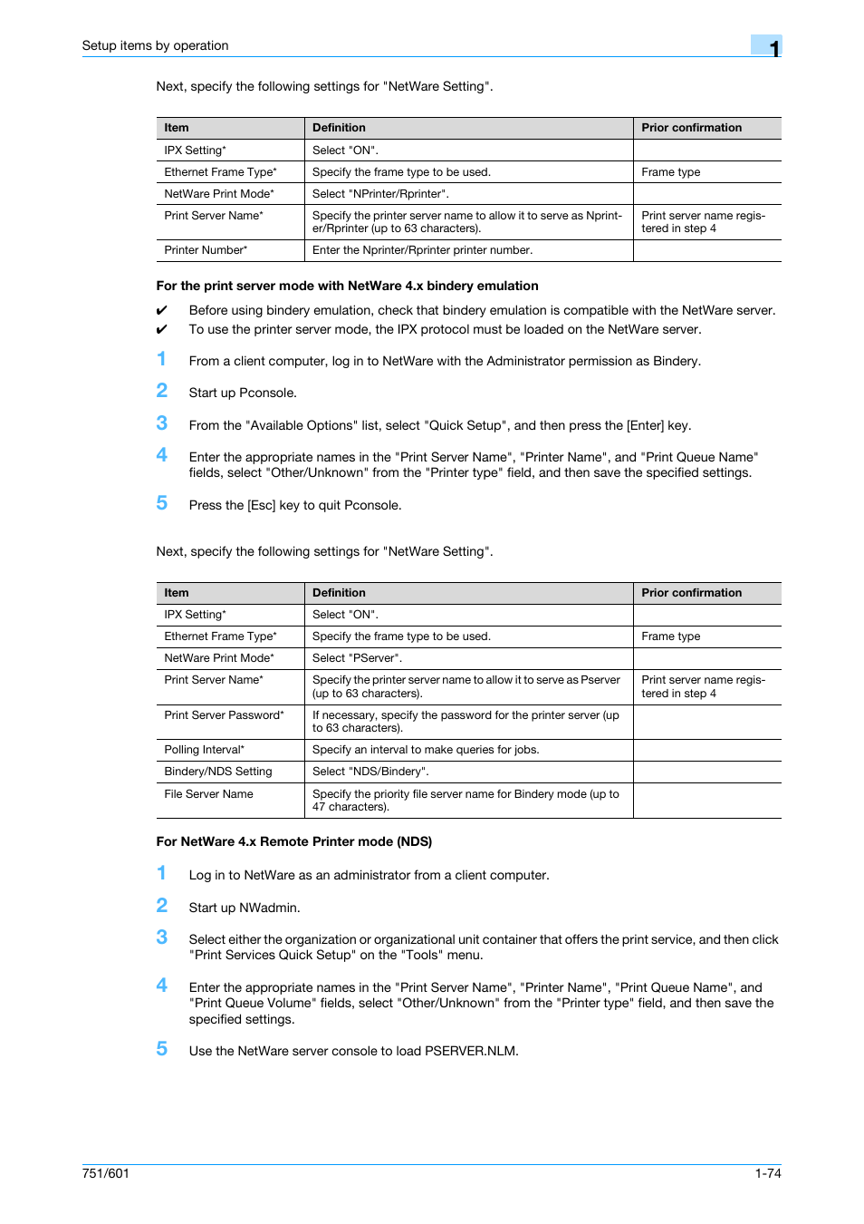 For netware 4.x remote printer mode (nds) | Konica Minolta bizhub 601 User Manual | Page 87 / 233