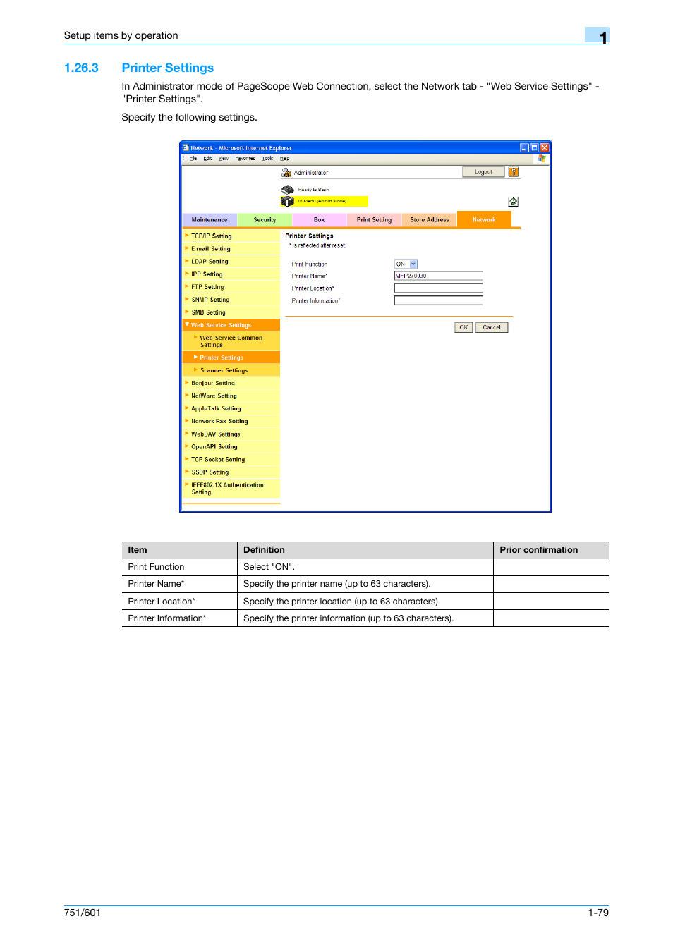 3 printer settings, Printer settings -79, Printer settings | Konica Minolta bizhub 601 User Manual | Page 92 / 233