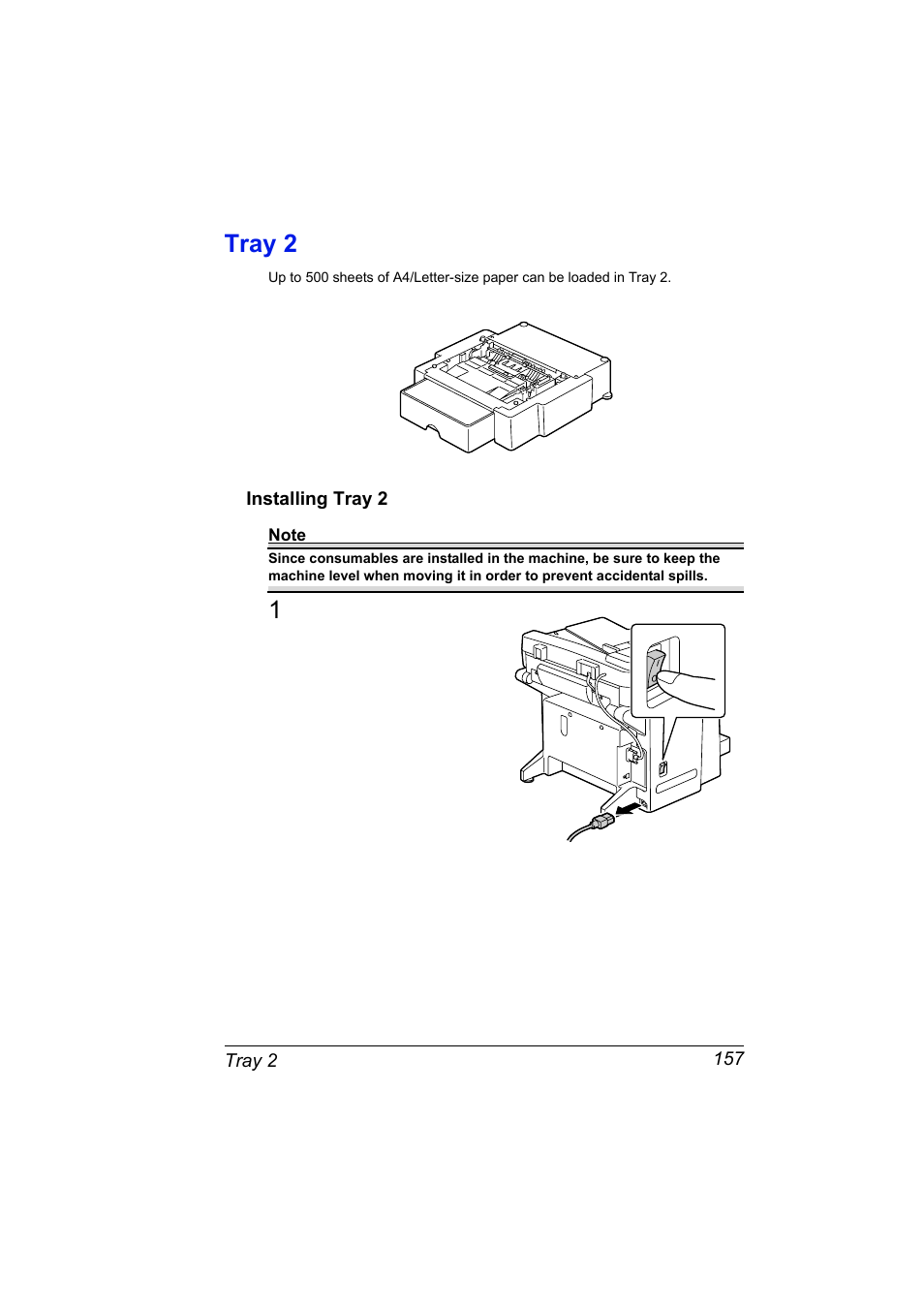 Tray 2, Installing tray 2, Tray 2 157 | Installing tray 2 157 | Konica Minolta Magicolor 2480MF User Manual | Page 169 / 182