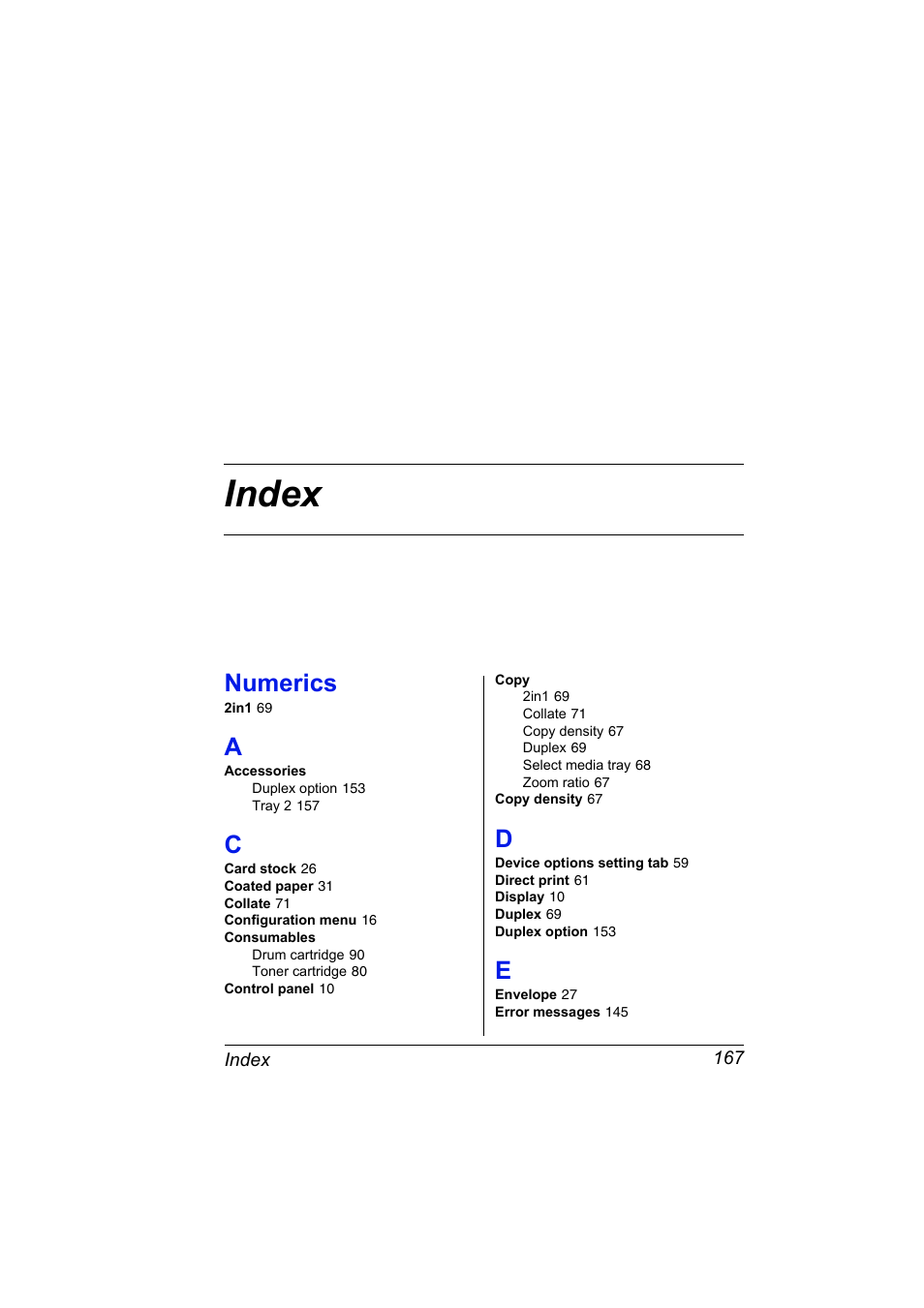 Index, Index 167, Numerics | Konica Minolta Magicolor 2480MF User Manual | Page 179 / 182