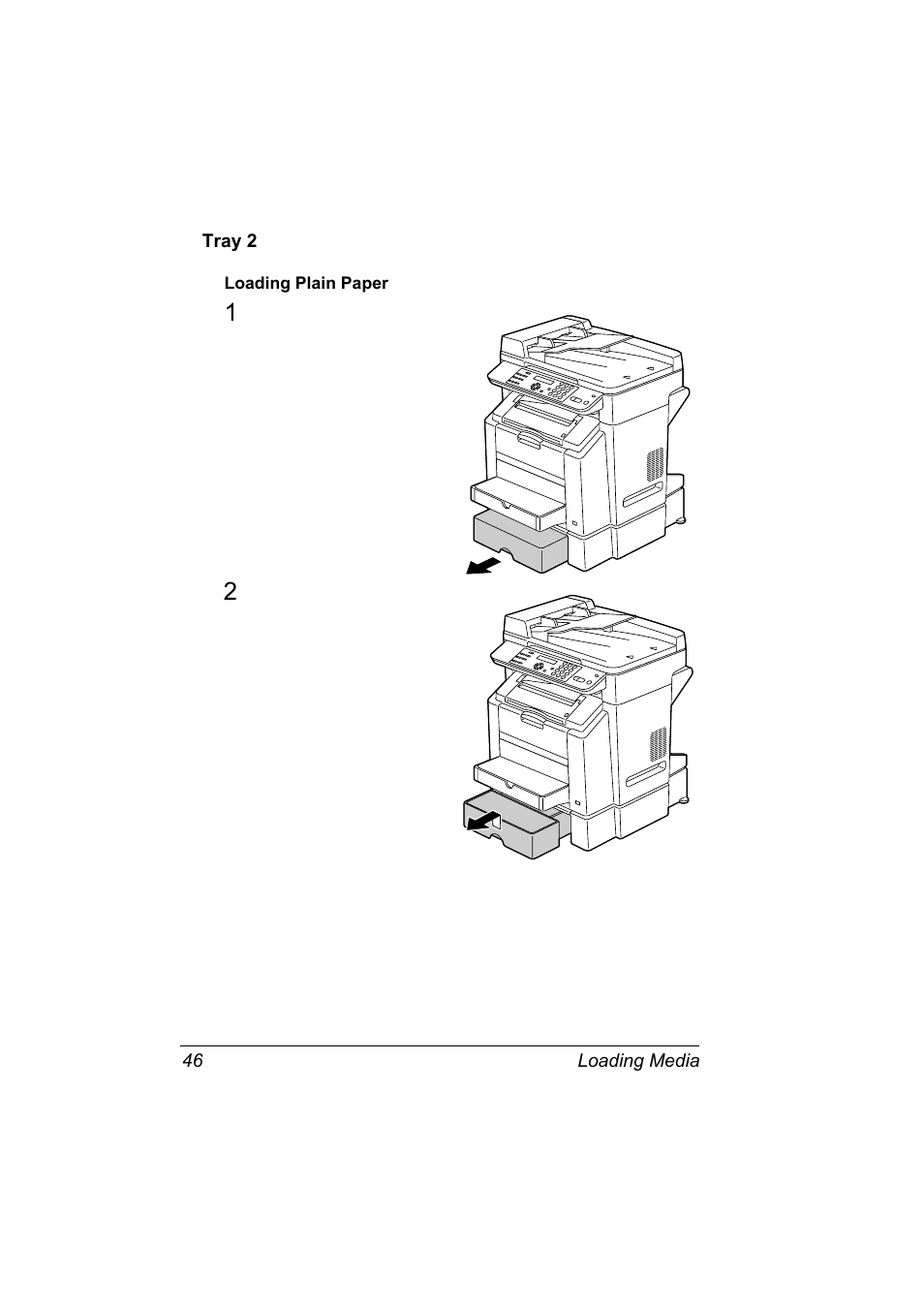 Tray 2, Loading plain paper, Tray 2 46 | Loading plain paper 46 | Konica Minolta Magicolor 2480MF User Manual | Page 58 / 182