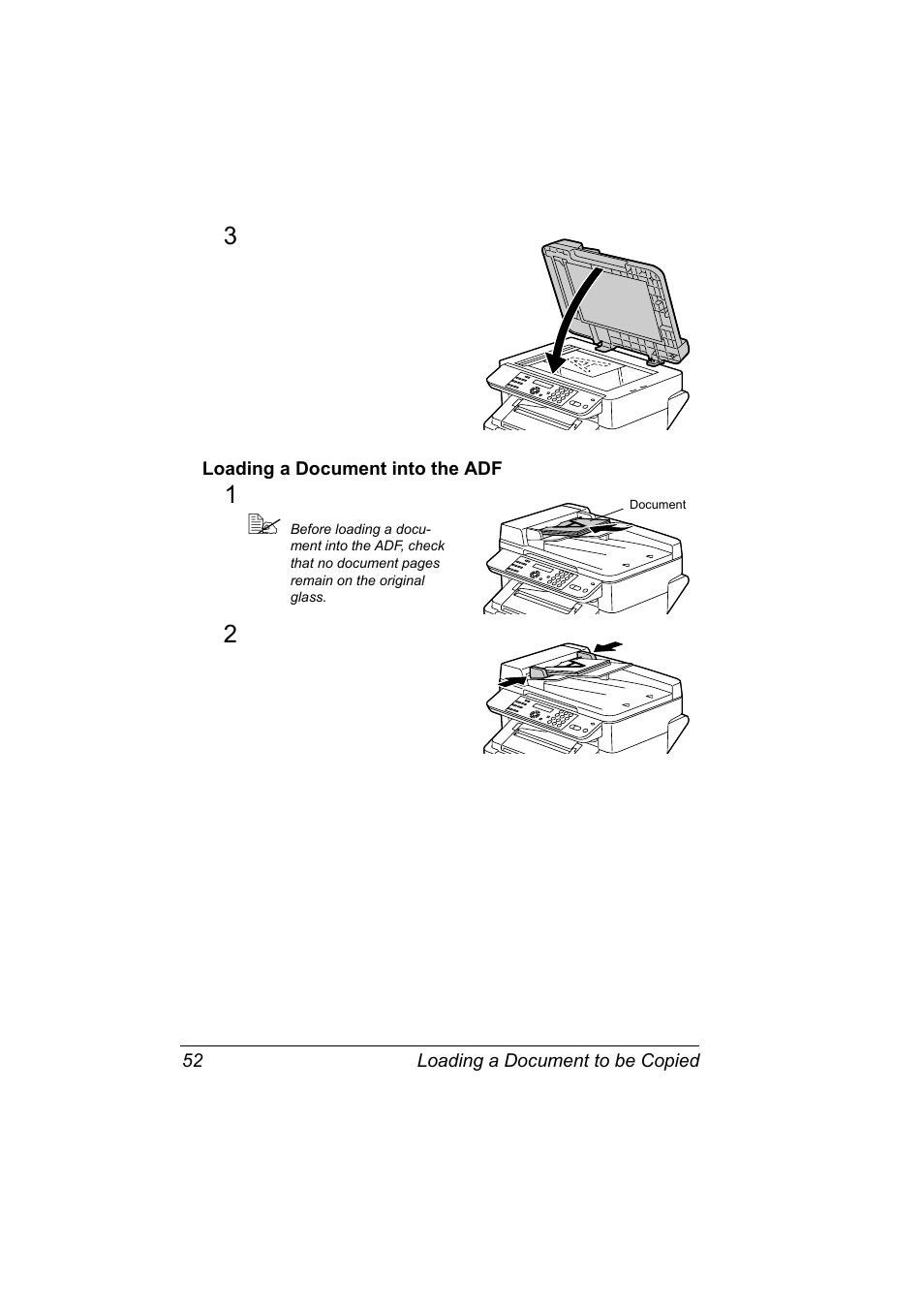 Loading a document into the adf, Loading a document into the adf 52 | Konica Minolta Magicolor 2480MF User Manual | Page 64 / 182