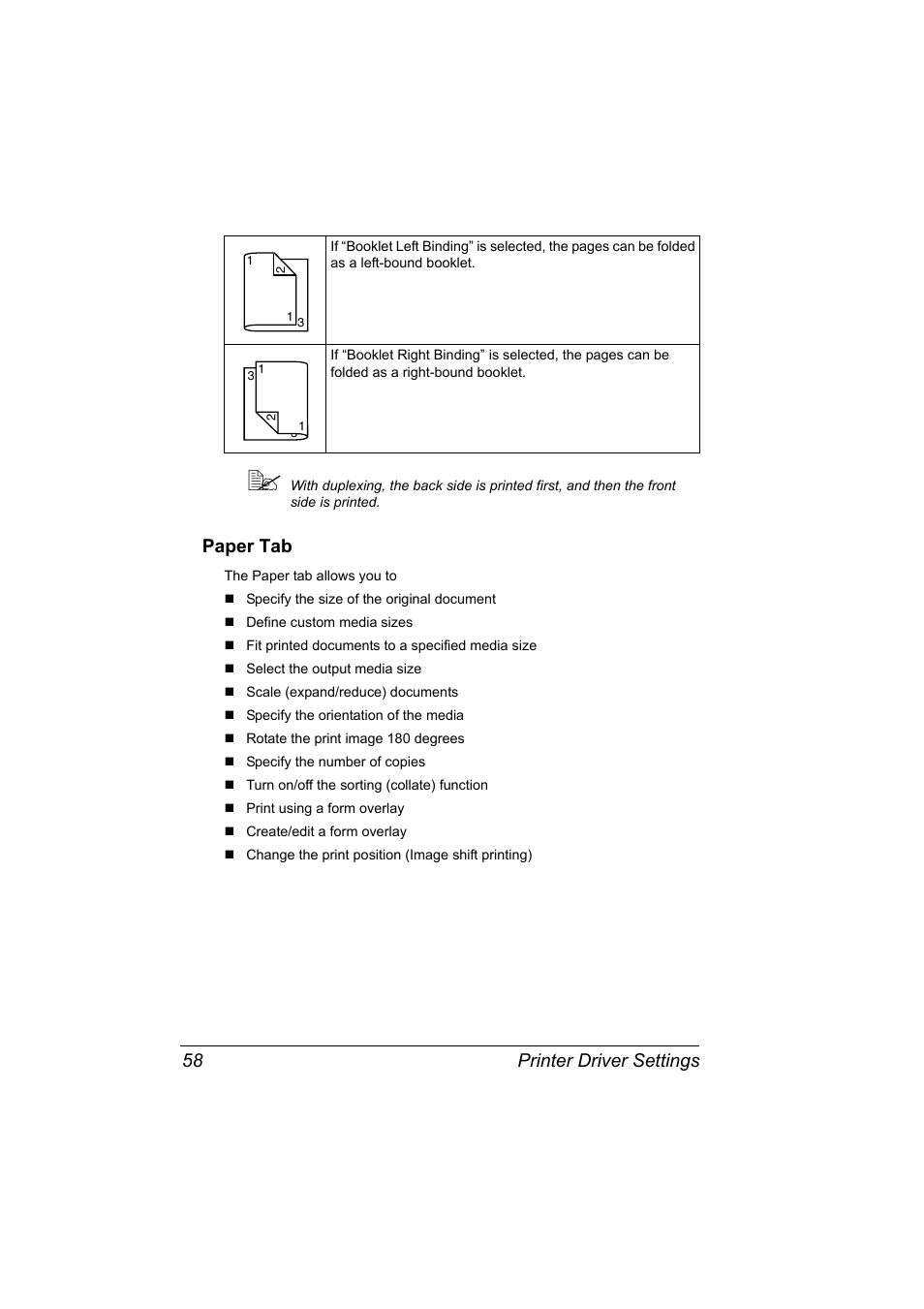 Paper tab, Paper tab 58, Printer driver settings 58 | Konica Minolta Magicolor 2480MF User Manual | Page 70 / 182