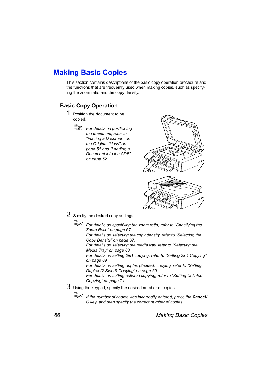 Making basic copies, Basic copy operation, Making basic copies 66 | Basic copy operation 66 | Konica Minolta Magicolor 2480MF User Manual | Page 78 / 182