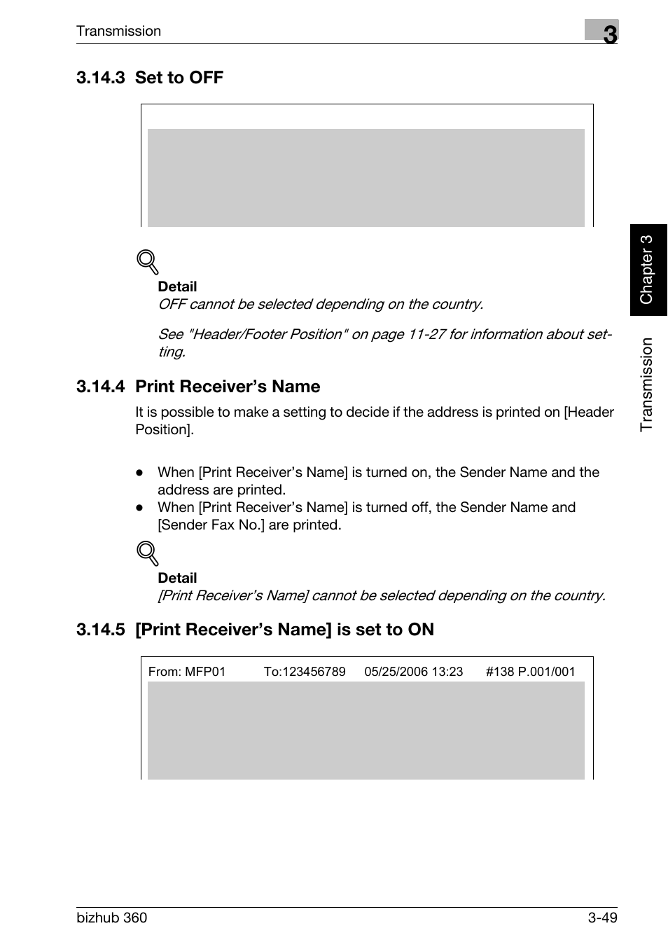 3 set to off, 4 print receiver’s name, 5 [print receiver’s name] is set to on | Set to off -49, Print receiver’s name -49, Print receiver’s name] is set to on -49 | Konica Minolta FK-502 User Manual | Page 106 / 458