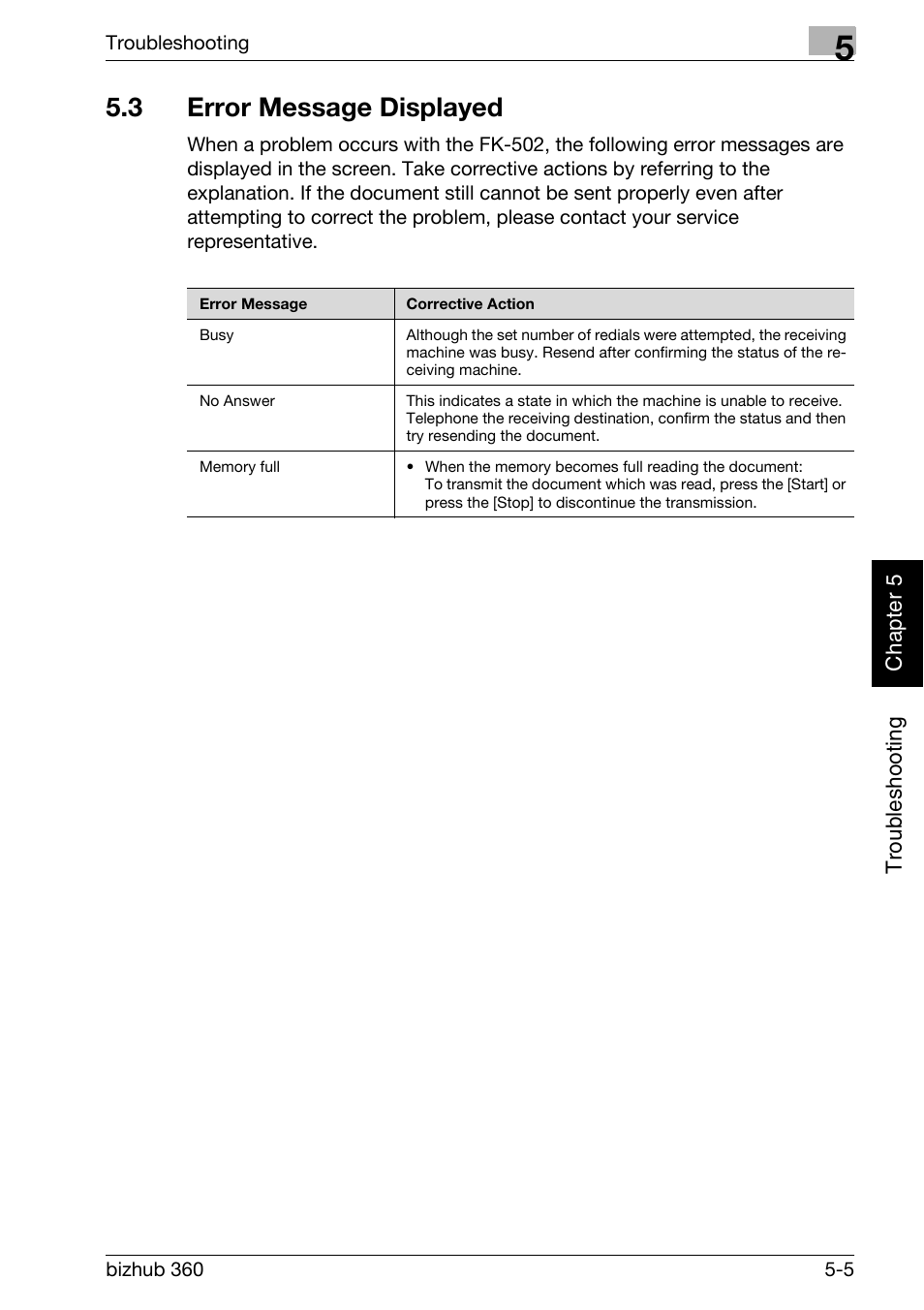 3 error message displayed, Error message displayed -5 | Konica Minolta FK-502 User Manual | Page 130 / 458