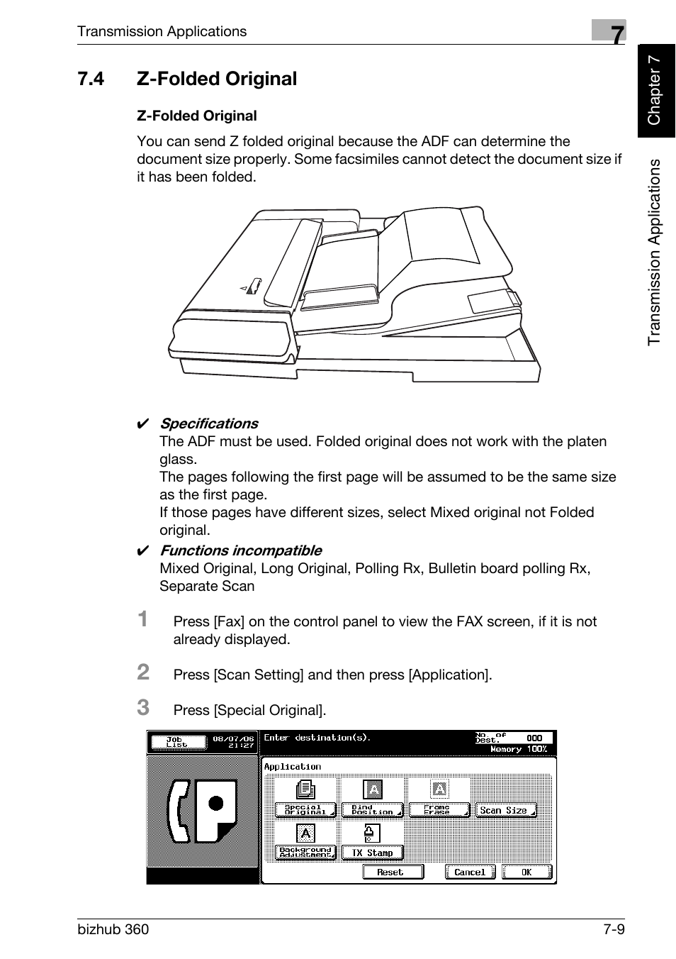 4 z-folded original, Z-folded original, Z-folded original -9 | Konica Minolta FK-502 User Manual | Page 144 / 458