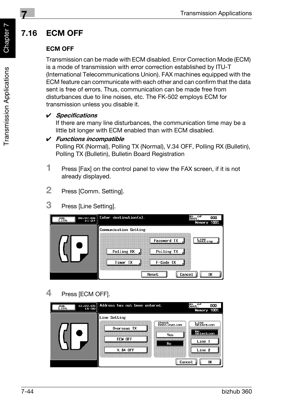 16 ecm off, Ecm off, Ecm off -44 | Konica Minolta FK-502 User Manual | Page 179 / 458