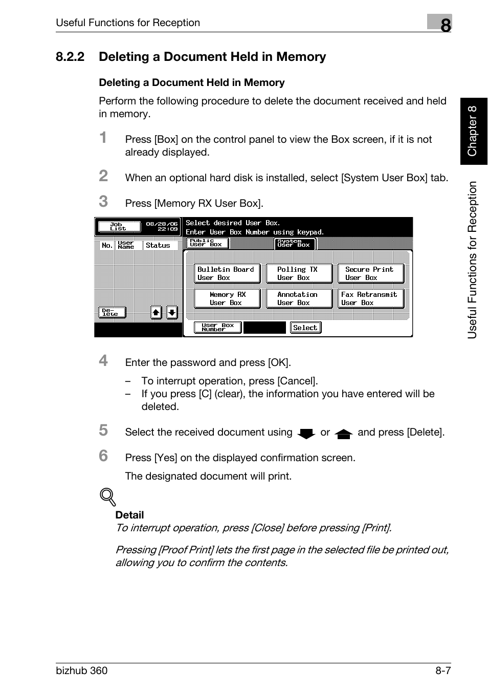 2 deleting a document held in memory, Deleting a document held in memory, Deleting a document held in memory -7 | Konica Minolta FK-502 User Manual | Page 198 / 458