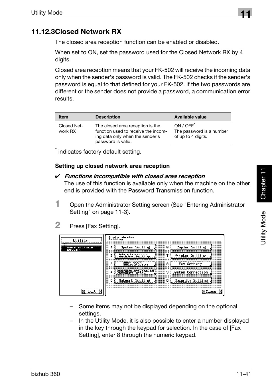 3 closed network rx, Setting up closed network area reception, Closed network rx -41 | 3closed network rx | Konica Minolta FK-502 User Manual | Page 308 / 458
