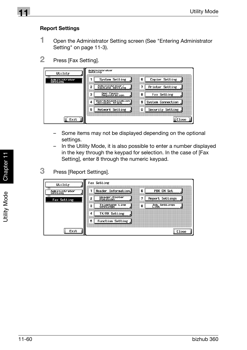 Report settings | Konica Minolta FK-502 User Manual | Page 327 / 458