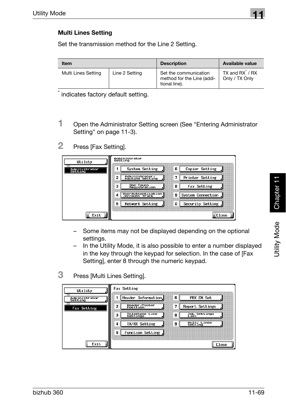 Multi lines setting | Konica Minolta FK-502 User Manual | Page 336 / 458