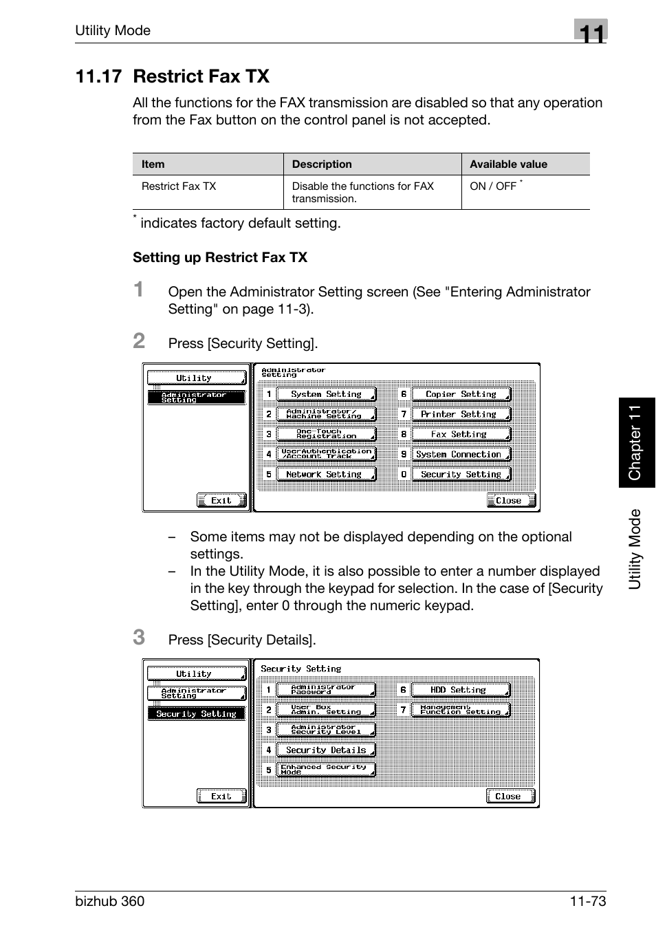 17 restrict fax tx, Setting up restrict fax tx, 17 restrict fax tx -73 | Konica Minolta FK-502 User Manual | Page 340 / 458
