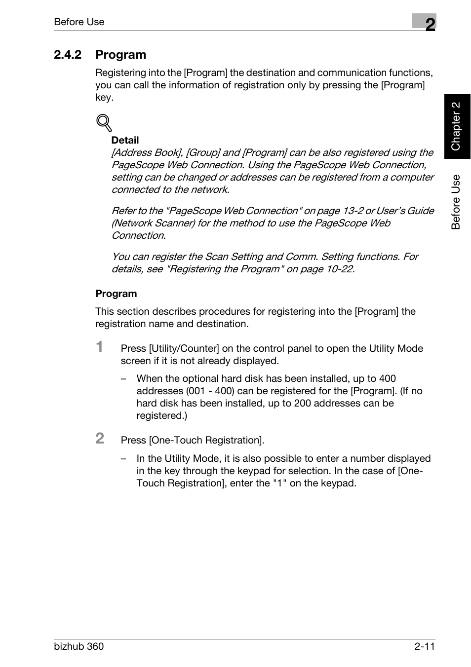 2 program, Program, Program -11 | Konica Minolta FK-502 User Manual | Page 40 / 458