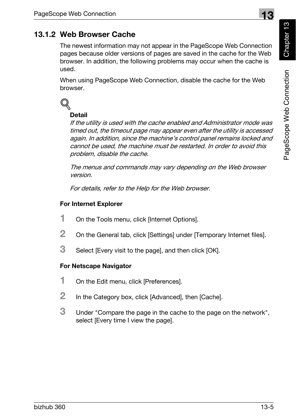 2 web browser cache, For internet explorer, For netscape navigator | Web browser cache -5 | Konica Minolta FK-502 User Manual | Page 402 / 458