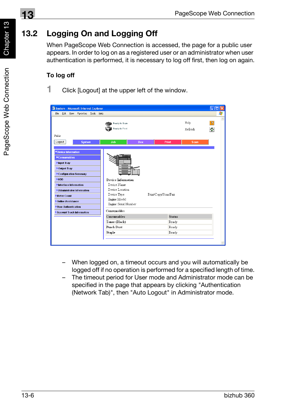 2 logging on and logging off, To log off, Logging on and logging off -6 | Konica Minolta FK-502 User Manual | Page 403 / 458