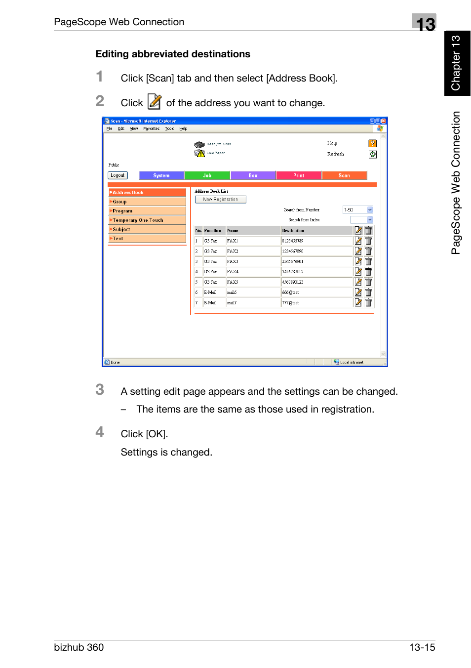 Editing abbreviated destinations | Konica Minolta FK-502 User Manual | Page 412 / 458