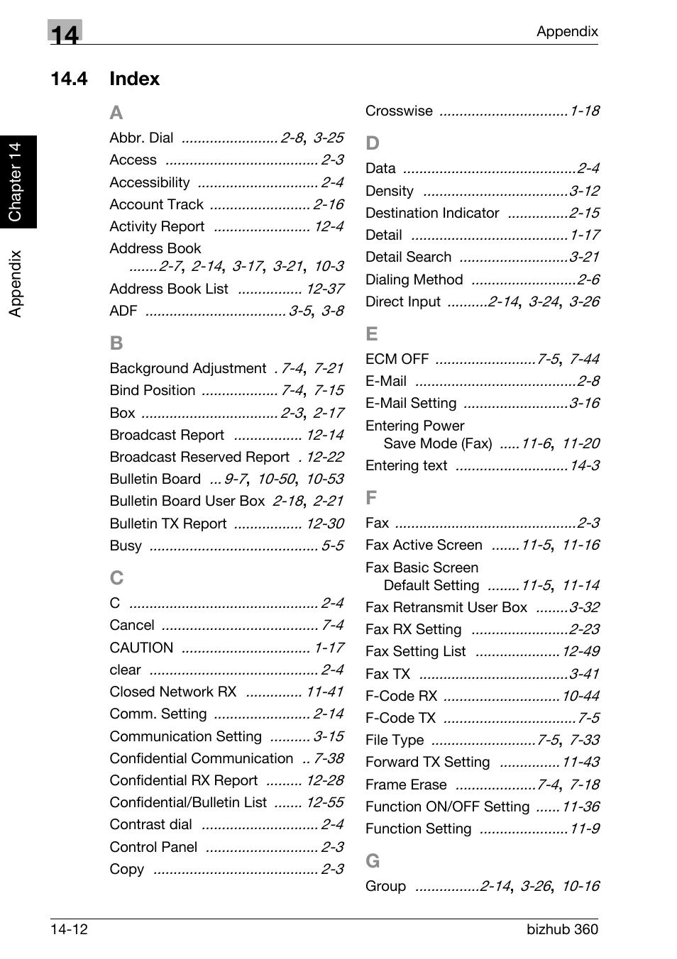 4 index, Index -12, 4 index a | Konica Minolta FK-502 User Manual | Page 453 / 458