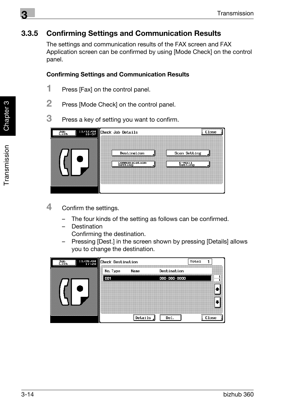 5 confirming settings and communication results, Confirming settings and communication results, Confirming settings and communication results -14 | Konica Minolta FK-502 User Manual | Page 71 / 458