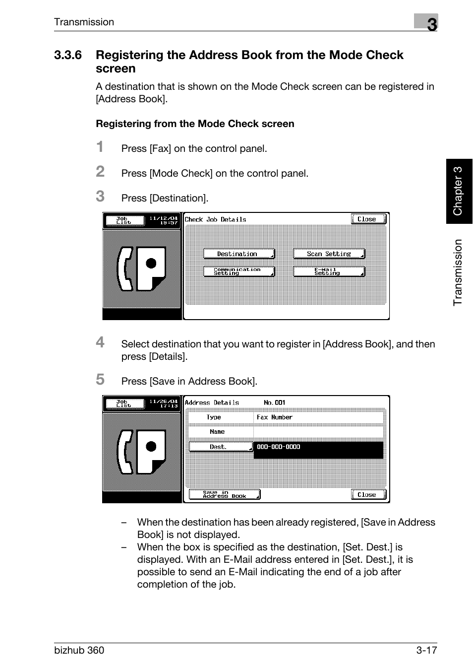 Registering from the mode check screen | Konica Minolta FK-502 User Manual | Page 74 / 458