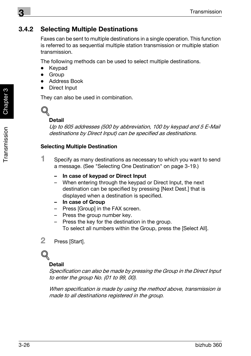 2 selecting multiple destinations, Selecting multiple destination, Selecting multiple destinations -26 | Konica Minolta FK-502 User Manual | Page 83 / 458